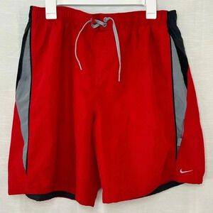 Nike Board Shorts Swim Trunks Flat Front Bright Red Swoosh